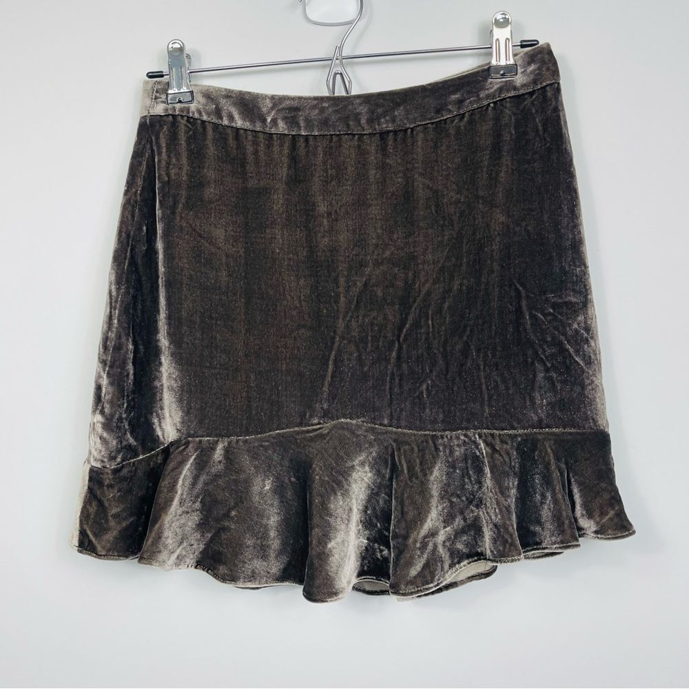 Madewell Crushed Velvet Ruffle-Edge Boho Mini Skirt Taupe Brown 0 - Picture 7 of 13